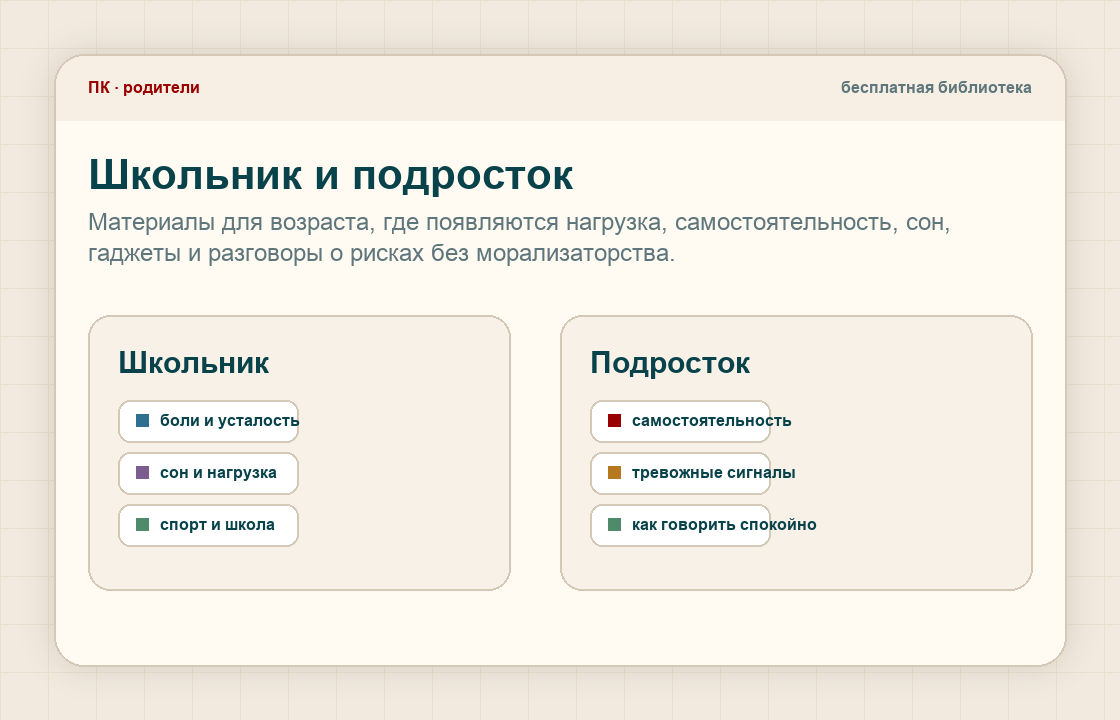 Пример раздела для родителей школьника и подростка