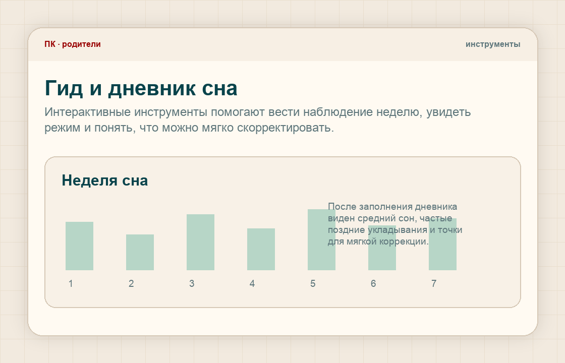 Пример инструмента дневника сна